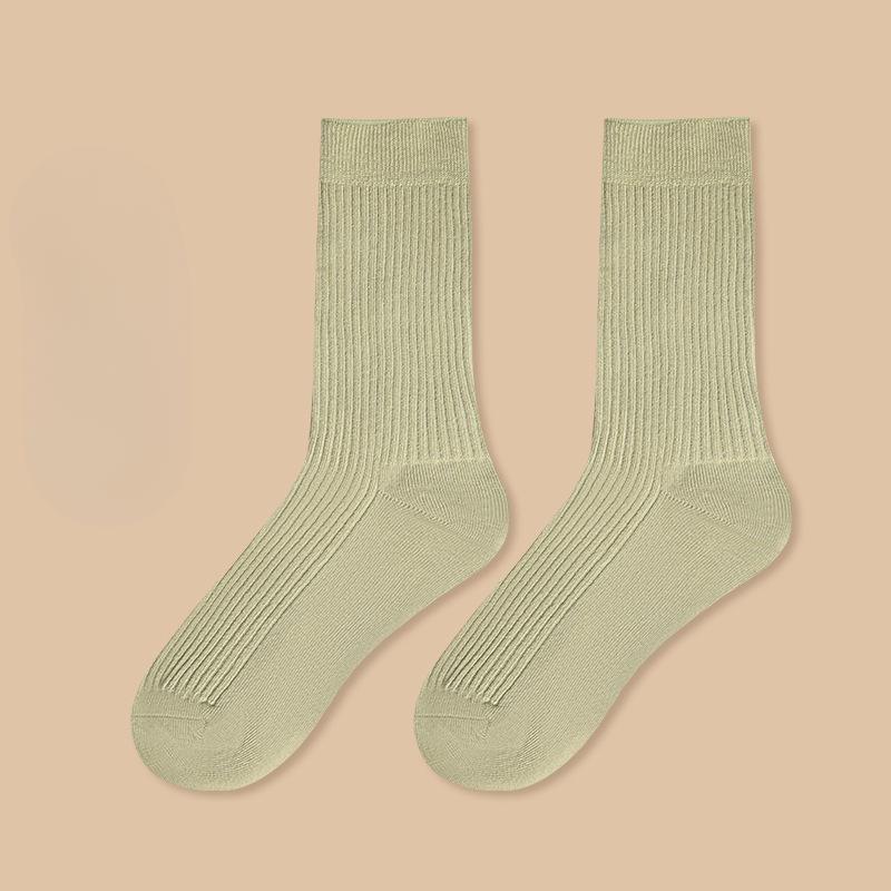 Women's Spring and Autumn Pure Cotton Antibacterial Sweat Absorbing Solid Color Breathable Mid Calf Sports Socks