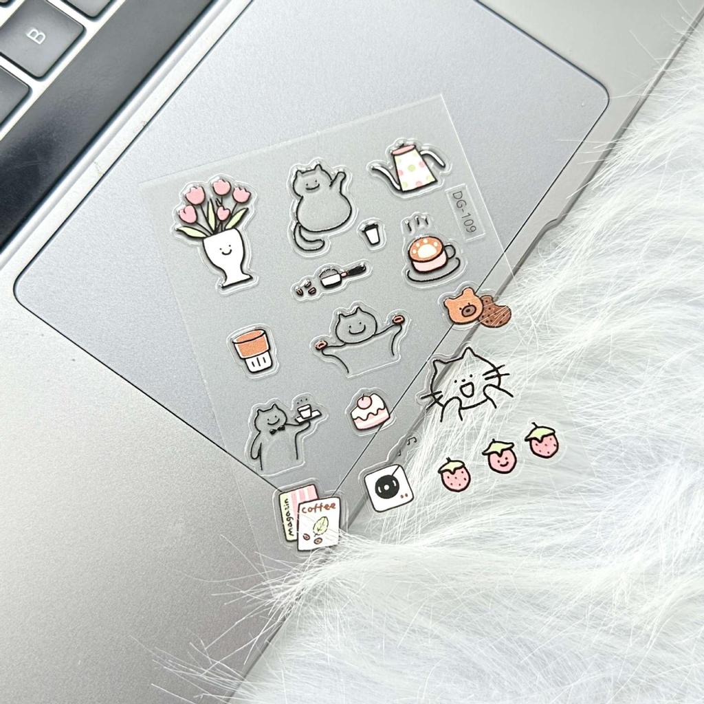 Cute Coffee Cat 3D Jelly Stickers, DIY Decorative Stickers for Journal, Water Bottle, Laptop, Luggage & Camera