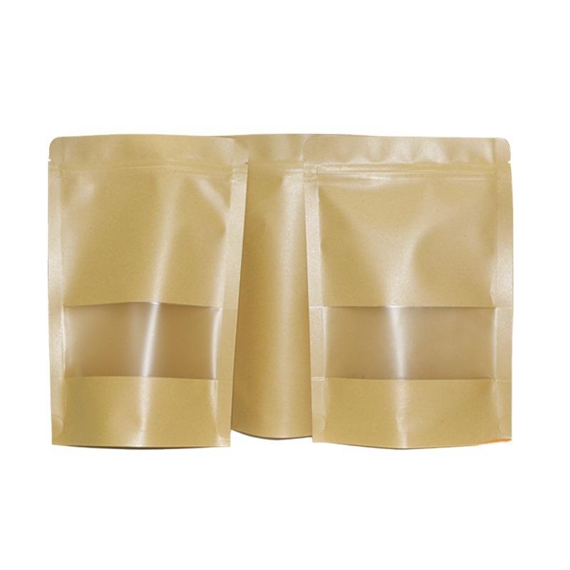 50/100pcs kraft paper zipper lock window bag brown re-sealable stand-up pouch coffee bean wedding festival food packaging