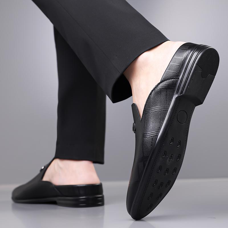 Premium Pointed Toe Dress Open Back Loafers Large Size 47-48 Leather Mules Half Shoes Man Office Business Shoes Slip-on Comfort