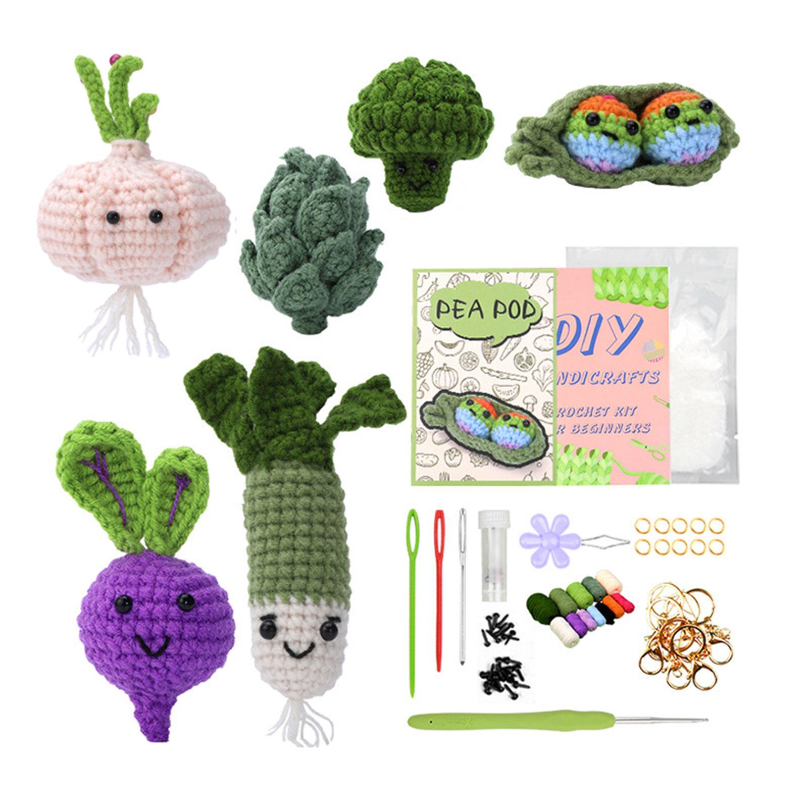 DIY Crochet Starter Kits for Beginner, DIY Crochet Vegetables Kits Include Crochet Hook, Yarn, Needle, Swivel Snap Hook 1