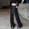 Black sweatpants women's spring and autumn new high-waisted loose casual sweatpants drape straight wide-leg pants