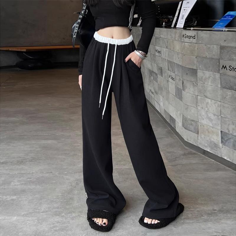 Black Sweatpants Women's Spring and Autumn New High-waisted Loose Casual Sweatpants Drape Straight Wide-leg Pants