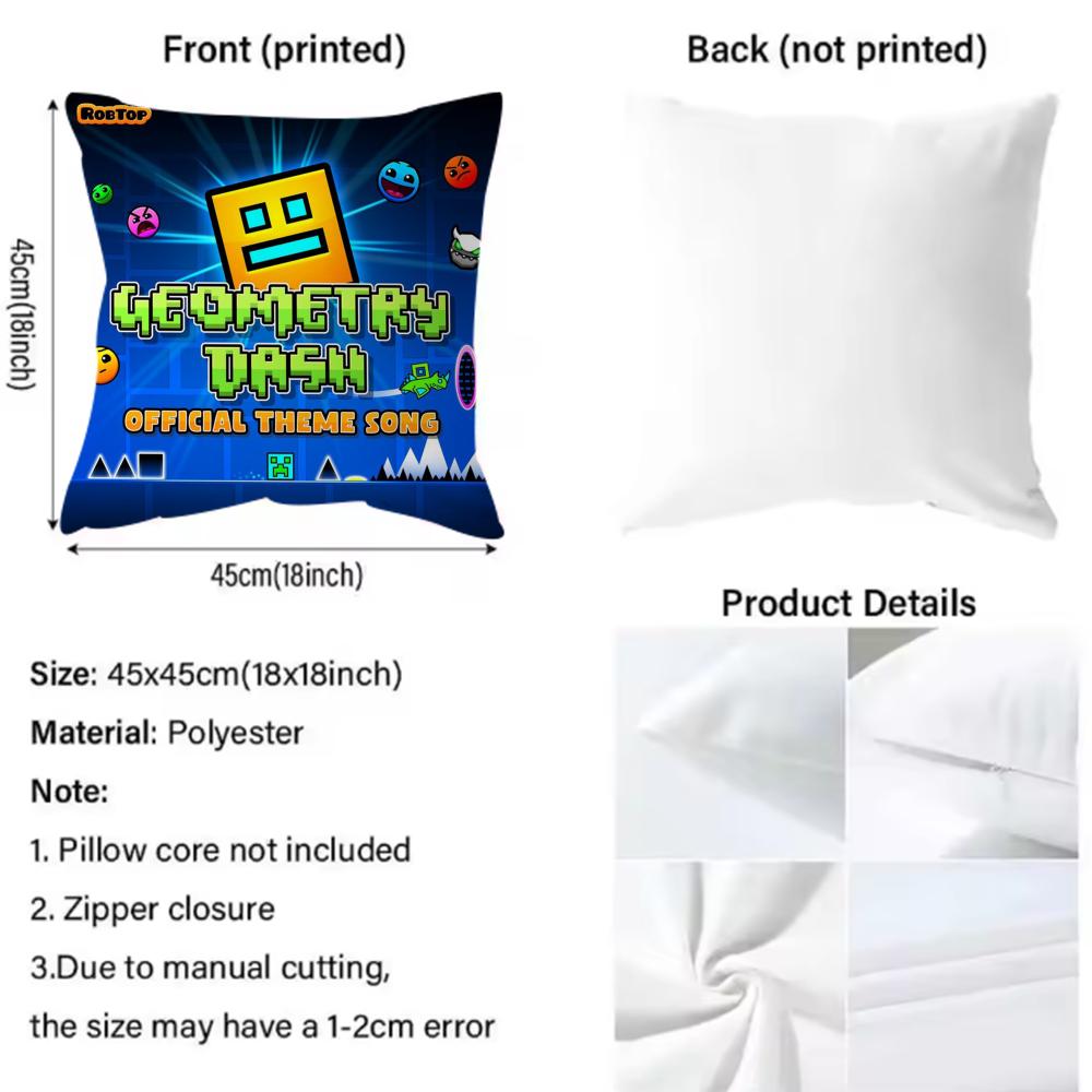 Classic Game Geometry Dash Cushion Cover Soft & Easy-Wash Pillow Case – Versatile For Couch, Bed, Travel And Office