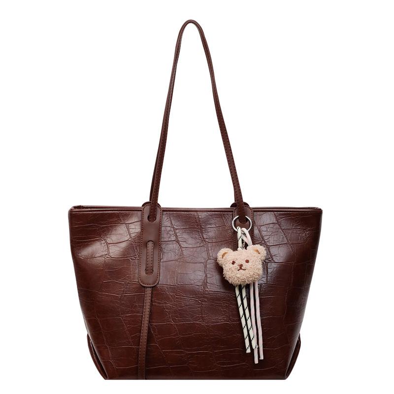 

Tote bag large capacity versatile simple stone pattern shoulder bag fashion solid color casual work commuter handbag women Without pendant темно-коричневого