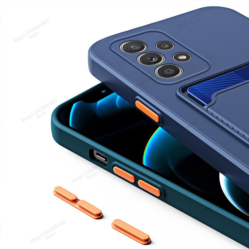 Liquid Silicone Card Holder Case For Samsung Galaxy A54 A53 A34 A14 A73 A33 A23 A13 A72 A52 A32 A22 A12 A91 A71 Shockproof Cover