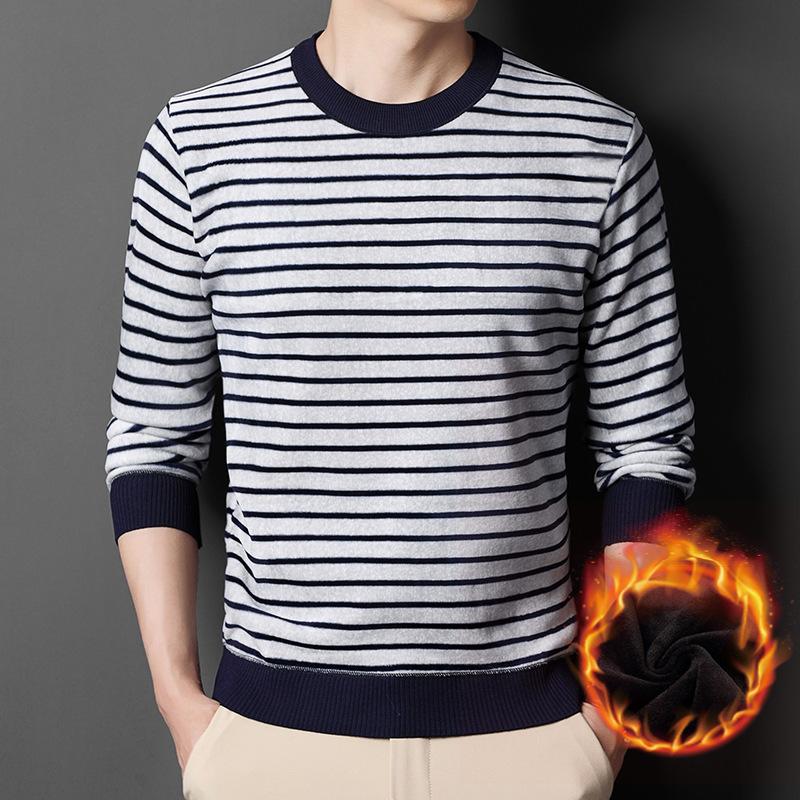 New Winter Velvet Thickened Sweater Men's Bottoming Shirt Double-sided Velvet Korean Style Fashionable Men's Sweater Men's Clothing