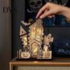 Immersive Lighted Holiday Figurine 3D Halloween Village Haunted House Figurine, Spooky Light Up Wooden Castle Ornament Festival Interior Furnishing