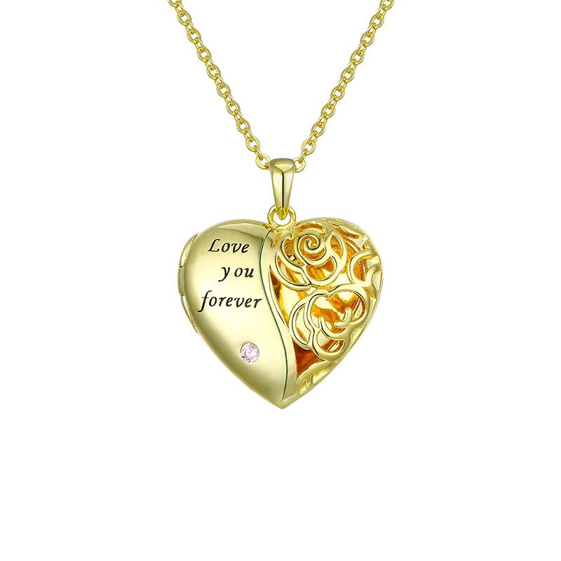 Time Box S925 Sterling Silver Hollow Love Necklace Photo Box Necklace Fashion Commemorative Gift 925 silver золотой