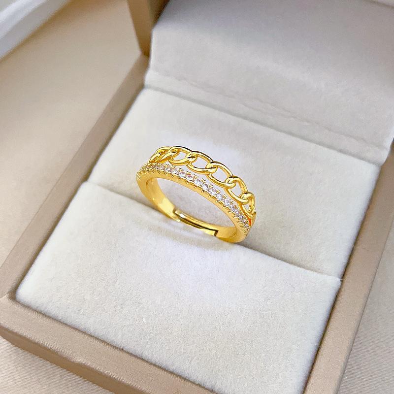 Real Gold Electroplated Open Chain Women'S Fashion Slightly Inlaid Light Luxury Ring Index Finger Ring Same Cold Wind