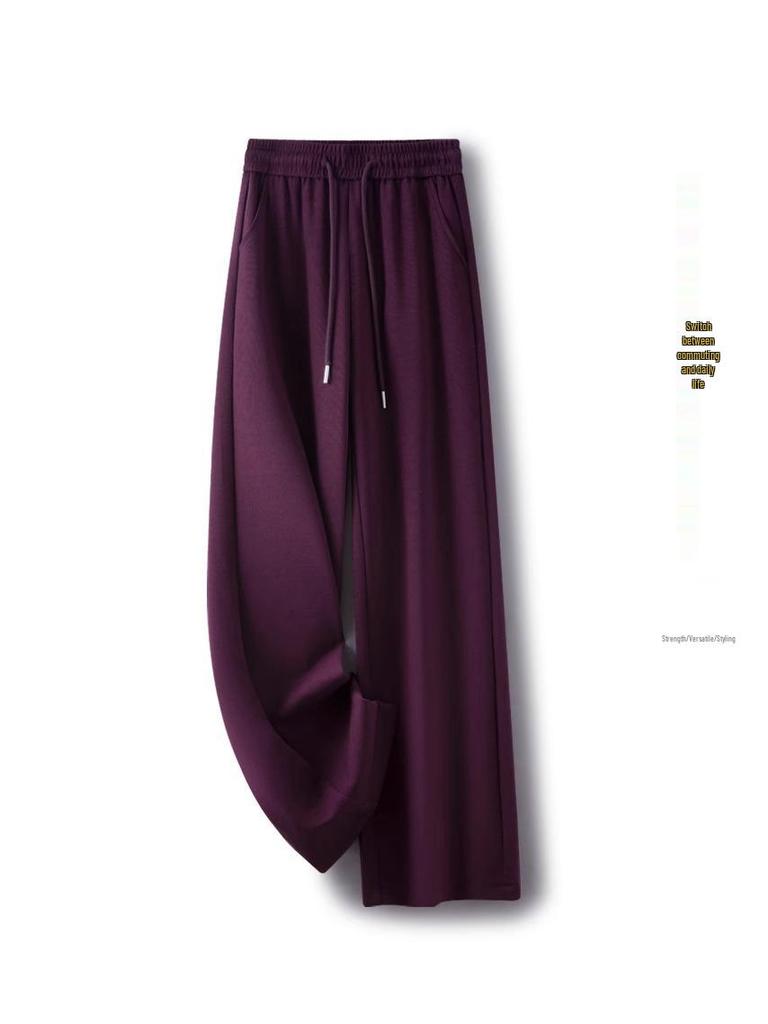Apricot Draped Narrow-Wide Leg Women's Pants, Spring/Autumn 2025, Popular Light Luxury Casual Elastic Waist Straight-Leg Design.