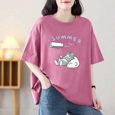 Big Size Women Round Neck Printed Summer New Short Sleeve T-Shirt Cute Top