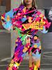 Europe and America 1116 New Fashion Casual Sports Hooded Flower Printed Sweater Set