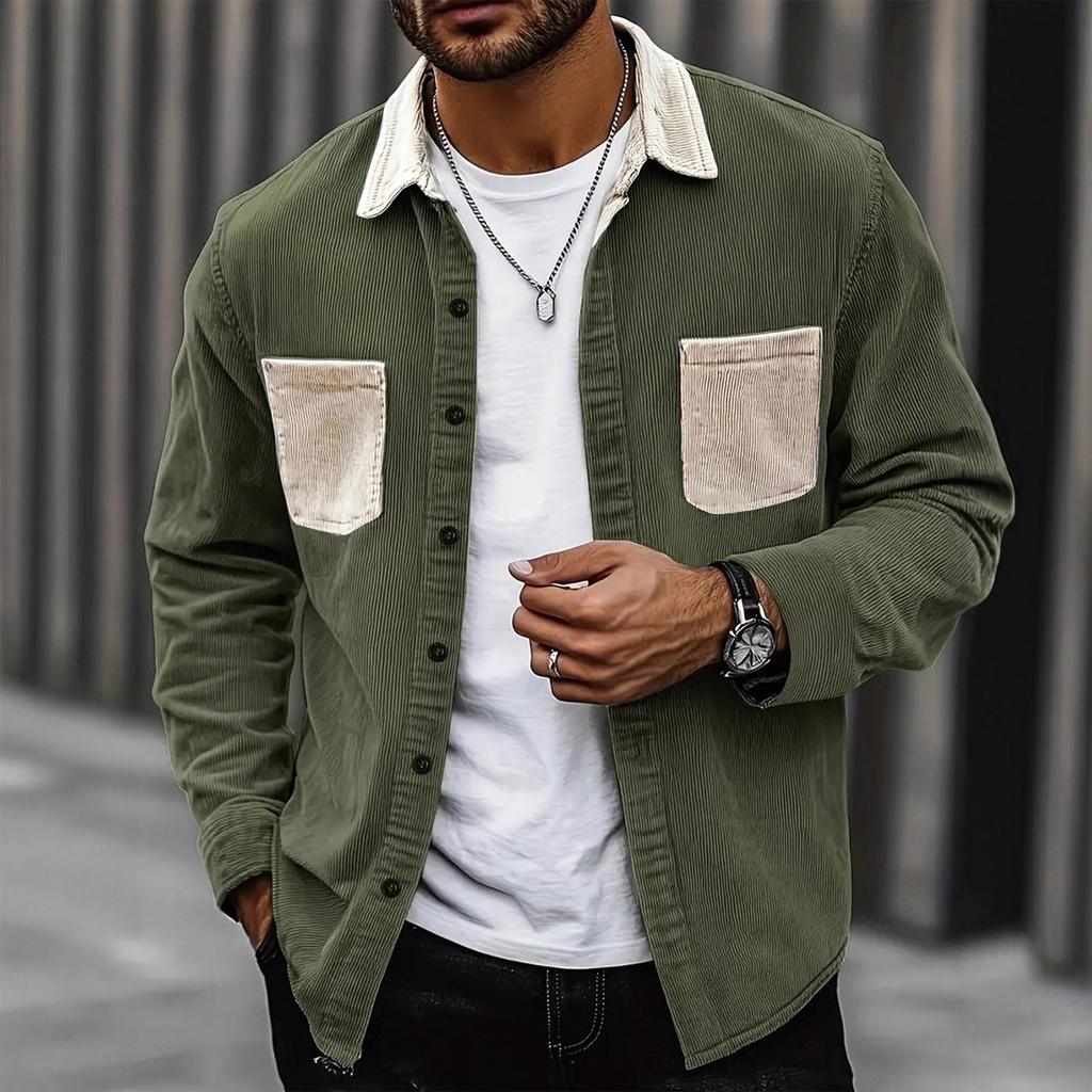 Men's Color-blocked Pocket Shirt Long Sleeve Men's Casual Fashion Trend With Pocket Shirt Jacket