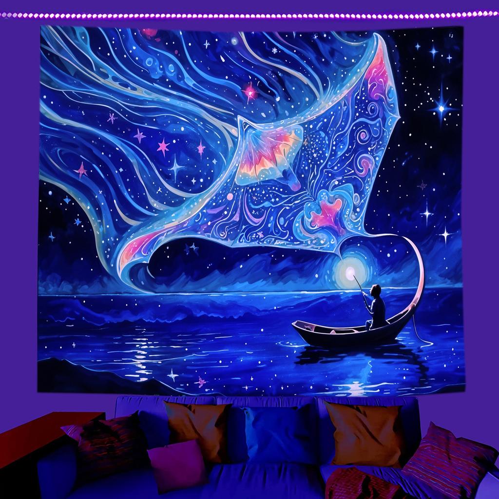 UV Reactive Trippy Girl Galaxy Tapestry 2D Flat Printed Blacklight Peach Skin Wall Hanging Fluorescent Bedroom Dorm Room Decor