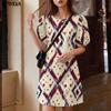 Summer Women Puff Sleeve Floral Print Casual Short Dress