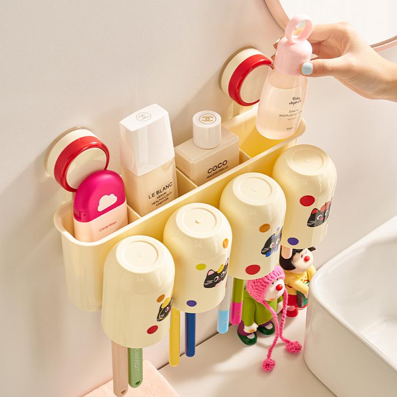 Saugnapf Zahnbürsten-AufbewahrungsregalWandmontiert Nicht perforiert Mundspülbecher Zahnpasta Zahnbürstenhalter