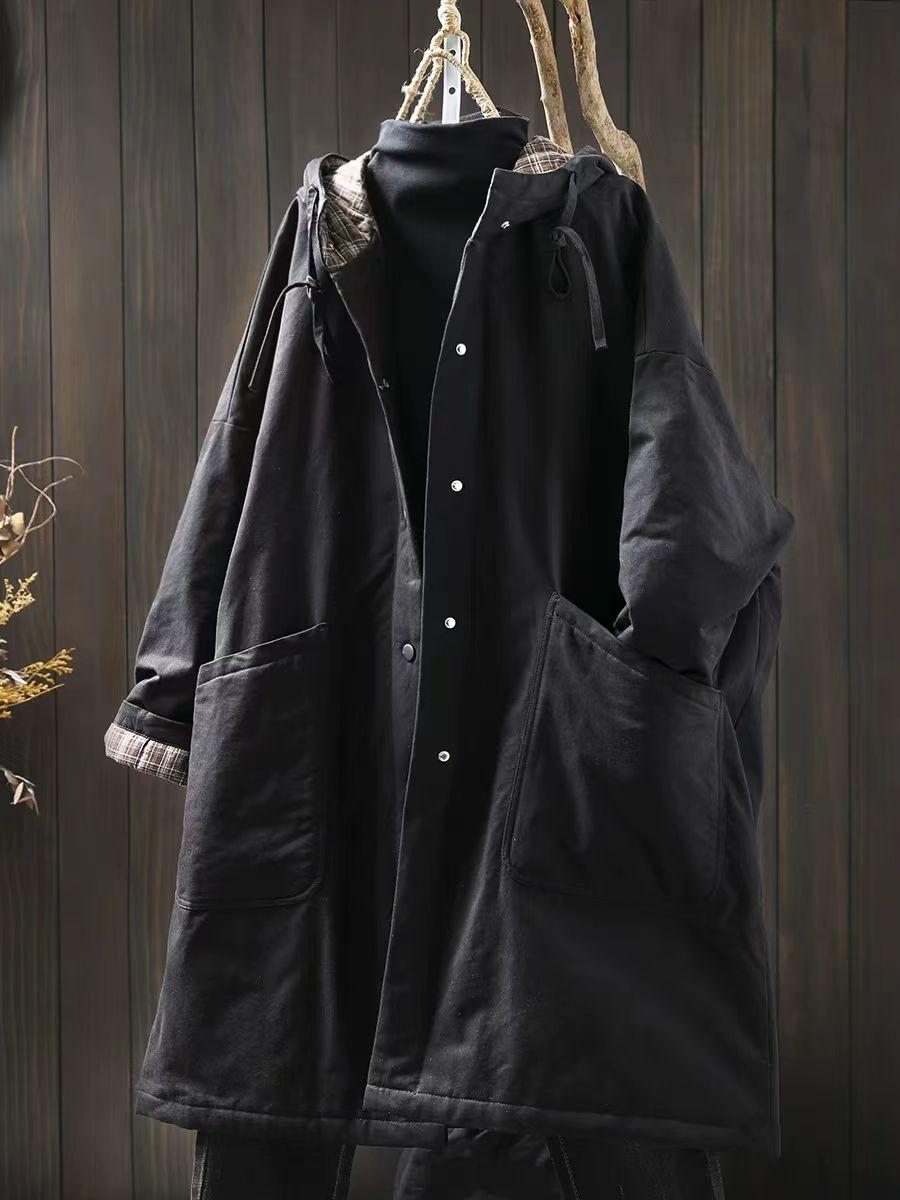 

Johnature Женское винтажное теплое зимнее однотонное пальто с карманами на пуговицах One Size темно-зеленого