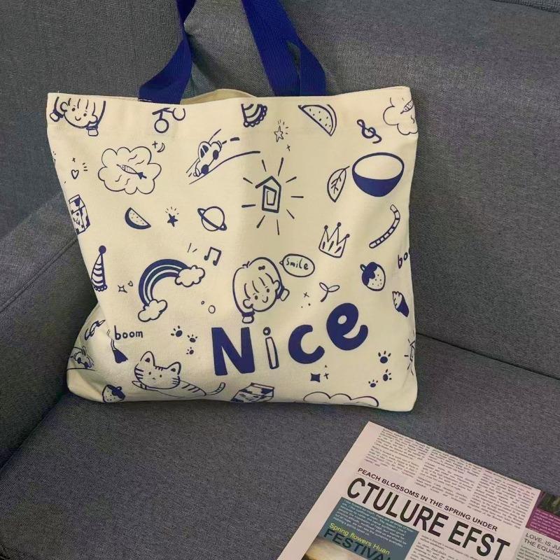 Koreanische Version der Stofftasche für weibliche College-Studenten, niedliche Umhängetasche für den Unterricht, große Kapazität, Tragetasche, Rucksack aus Graffiti-Canvas