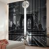 2Pcs Black And White Curtain New York City Night Scene Urban Life Brooklyn Manhattan Suitable For Bedroom Living Room Dining