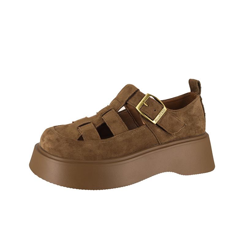 Leather Woven Bag Head Sandals Women's Summer New Platform Shoes One-word Buckle Beach Shoes