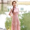 Pink Modern Cheongsam Dress Womens Long Sleeveless Stand Collar Wearable Vintage Style Chiffon Midi