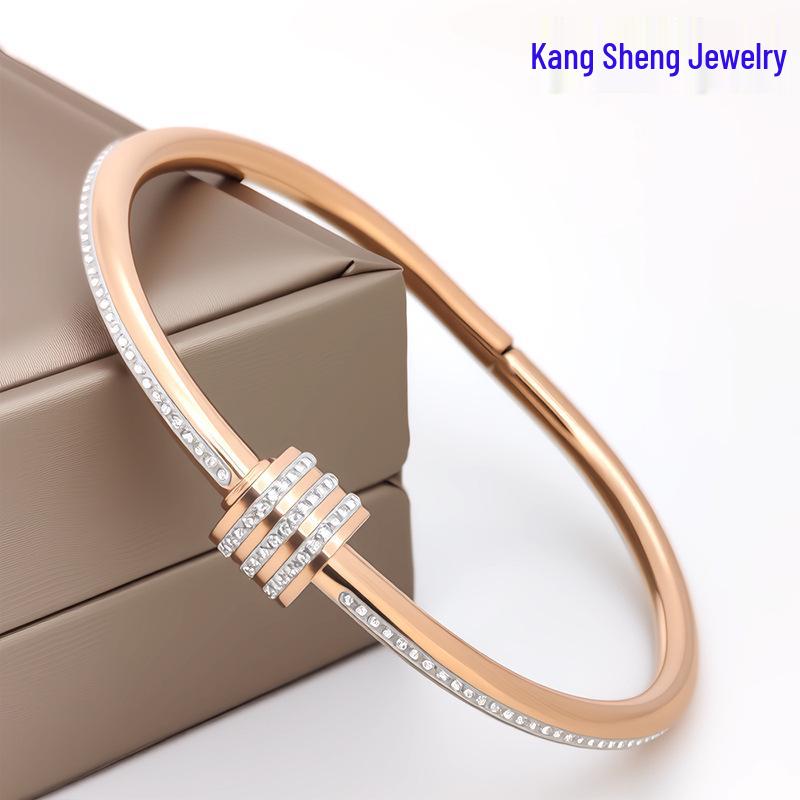 Elegant Slim Waist Titanium Steel Bracelet with Diamond Inlay, 18K Gold, Women's Niche Design