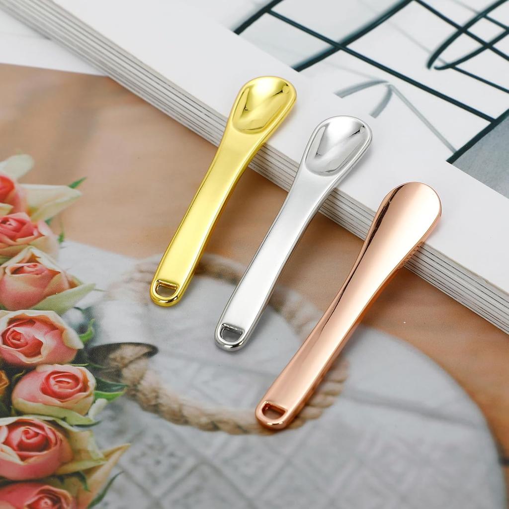 3 Pack Zinc Alloy Facial Cream Spoon, Cosmetic Spatula for Skincare - Silver Gold Rose Gold Mini Beauty Scoop for Eye Cream & Mask Application