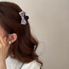 The Princess with The Checkered Bow Accessory Has A Chic Patterned Beak Hairpin At The Back of Her Head and A Hairclip.