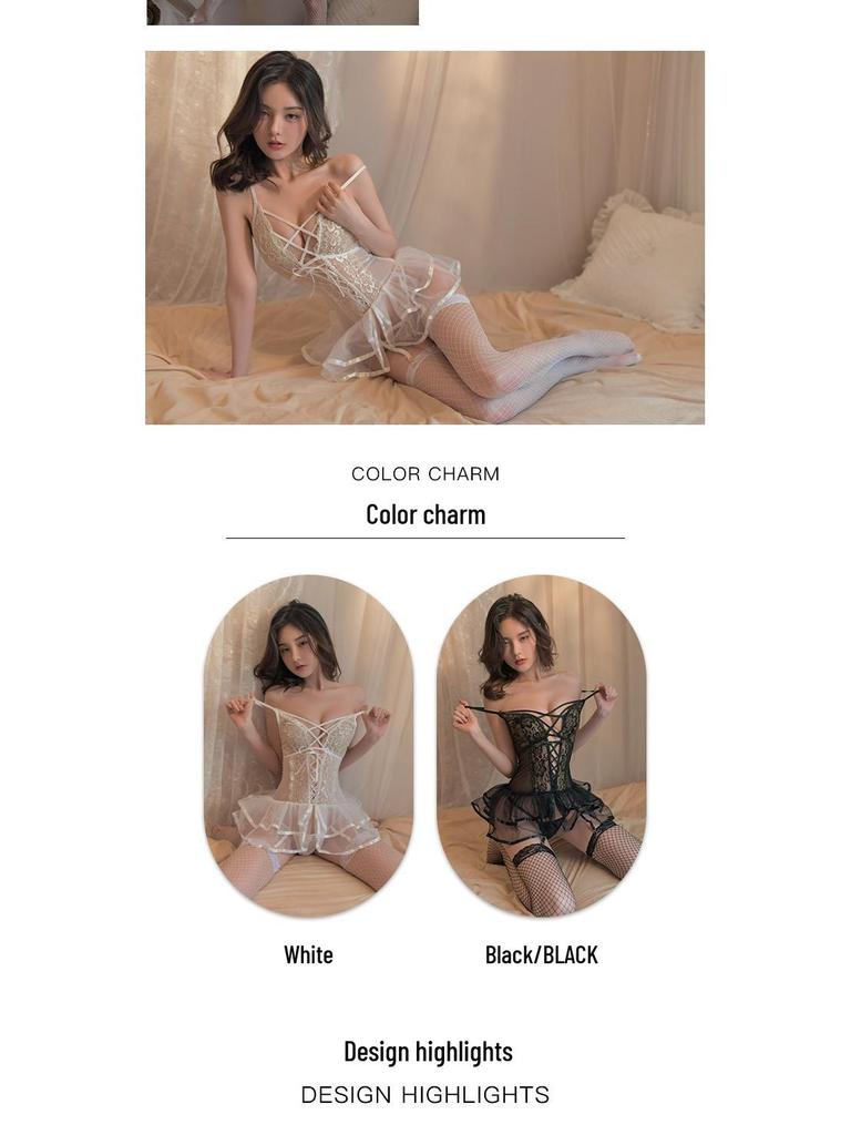 Passionate Love Lingerie Set: Flirty Mesh Nightgown with Tempting Cutouts