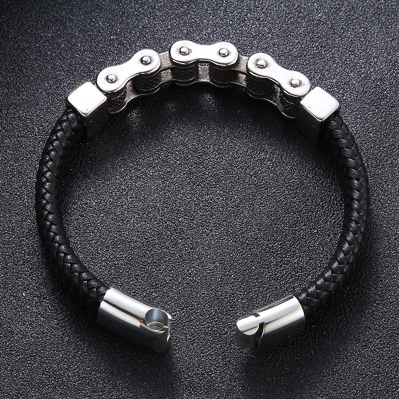Punk Men Biker Chain Bracelet Genuine Leather Stainless Steel Magnetic Buckle Gift for Men Pulseras