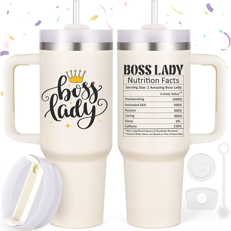 LiqCool Boss Gifts for Women, Best Boss Lady Gifts - 40 oz Tumbler with Handle and Straw Lid, Great Gift Idea for Boss Manager Friends, Female Boss AT-Boss Lady