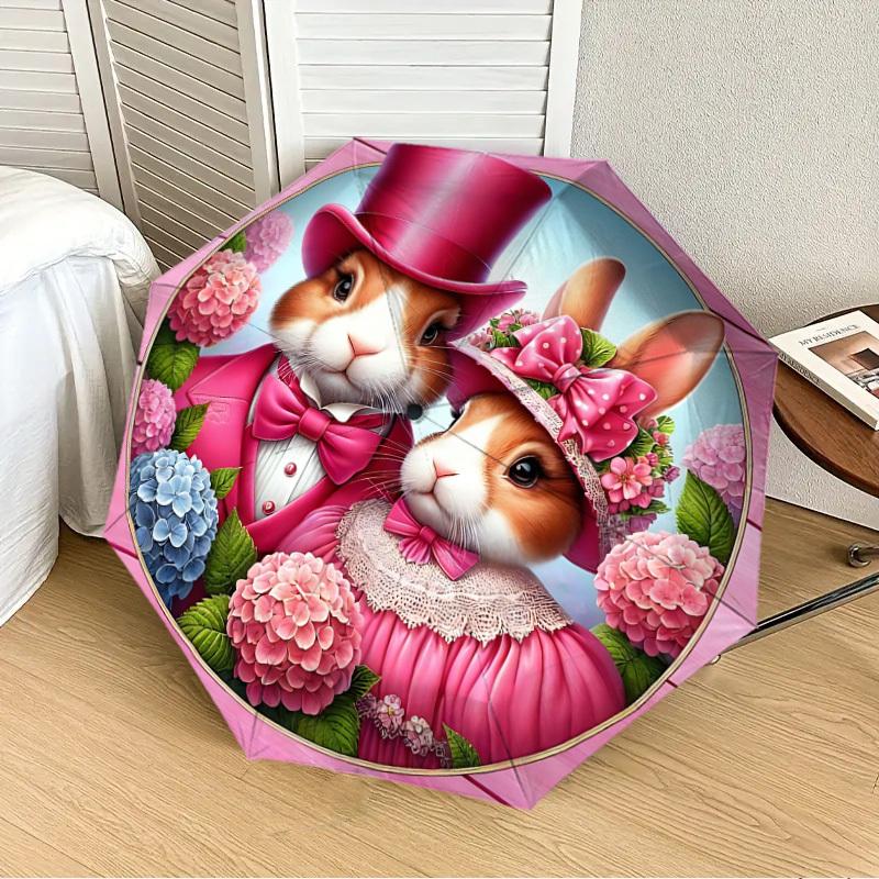 

1PC Rabbit Print Automatic 8-Bone Folding Umbrella - Durable Polyester & Iron Frame,Userfriendly Operation yy250929200