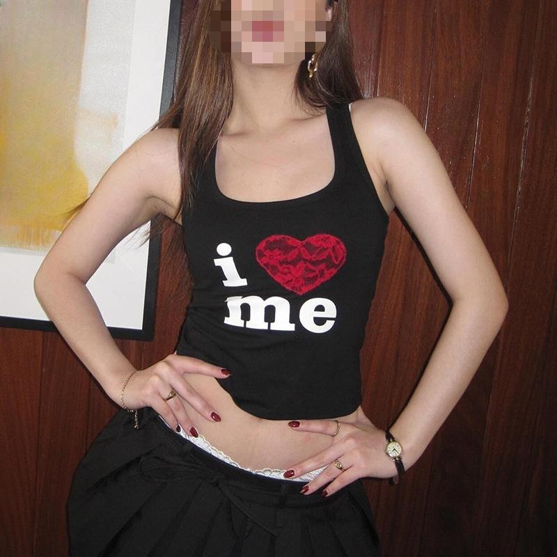 

Летний укороченный топ с буквенным принтом в европейском и американском стиле с открытым пупком S чёрный