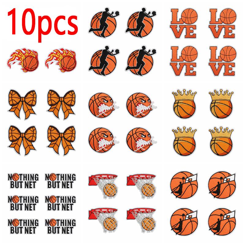 10pcs Wholesale Sports Theme Embroidered Patches On Clothes Jackets Cartoon Basketball Decoration Iron On Patches For Clothing 