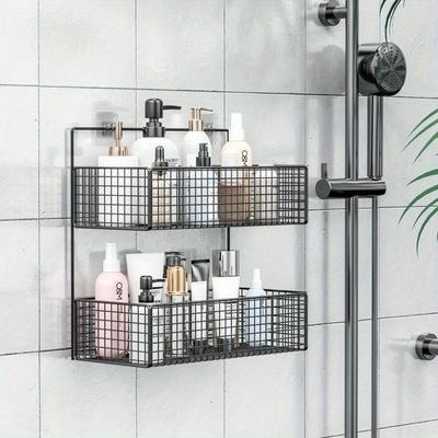 Wall-mounted Hole-free Shelving, Basket-free Storage, and Nail-free Storage for Bathroom Kitchen Living Room Dormitory