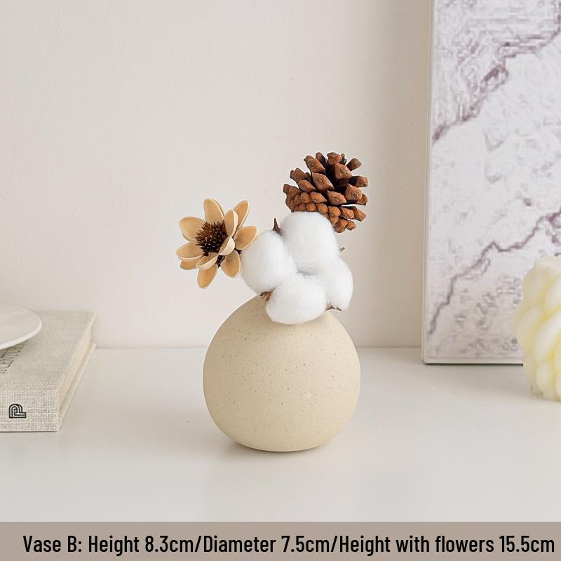 Cream Style Decorative Vases for Living Room, Bedroom, or TV Cabinet with Dried Flowers