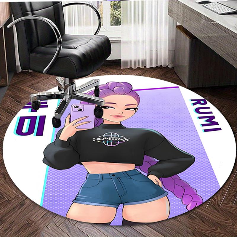 1pc KPop Demon Hunters RUMI6 Design Printed Area Round Carpet for Bedroom Living Room Home Decor Rugs Mat Non Slip Mat Rug for Bedside
