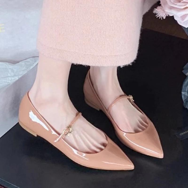 Fashion 2024 Women's Shoe on Sale Fashion Autumn One-word Buckle Women's Flats Pointed Toe Solid Shallow Mouth Commuting Flat Shoes