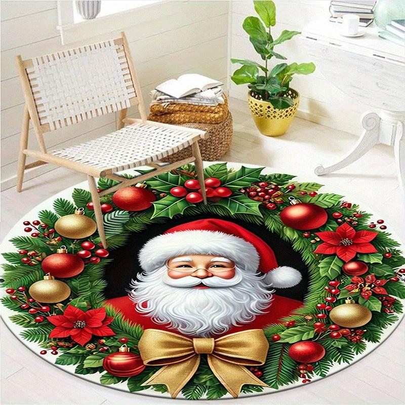 1pc Soft, Absorbent & Non-Slip Kind Santa Claus Round Rug, Perfect for Entryway, Living Room, Bedroom Decor, Machine Washable Flannel Memory