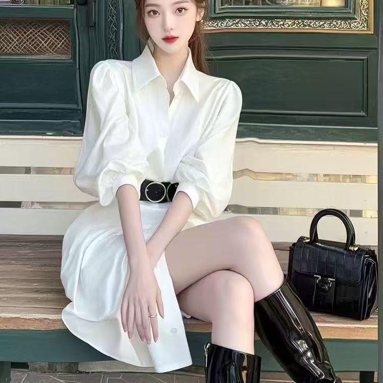 2026 Spring/Summer French Waist-Cinched Slimming Shirt Dress Women's Fashion