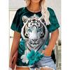 XL-7XL Plus Size Women's Men Tiger Casual 3D Print Loose Round Neck Short Sleeved T-shirt Top