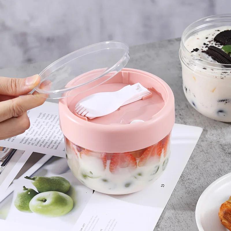Bærbar Frokostkopp Lekkasjesikkert Lufttett Lokk Over natten Havrekopper med skje Mikrobølgeovn Salatbolle Yoghurtkopp Havremelkkopp