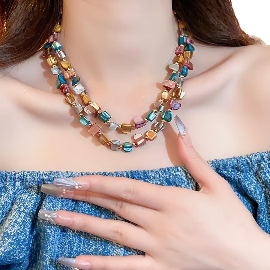 Color Beaded Necklace Sweet Vacation Style Versatile Sweater Chain Fashion Temperament Item Decoration Niche