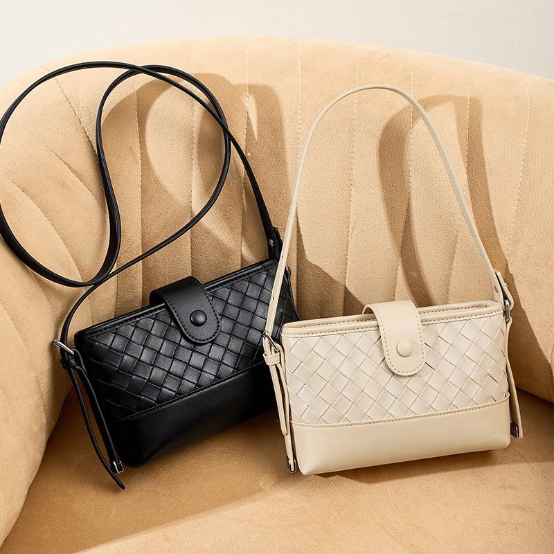 Woven Bag Mobile Phone Bag Women's New High-end Leather Women's Bag Women's Bag Niche Design Shoulder Bag