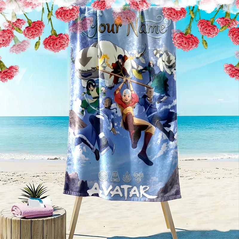Name Custom TEAM AVATAR Cartoon Print Beach Towel, Large Soft Quick Dry Towel for Beach Camping Swimming
