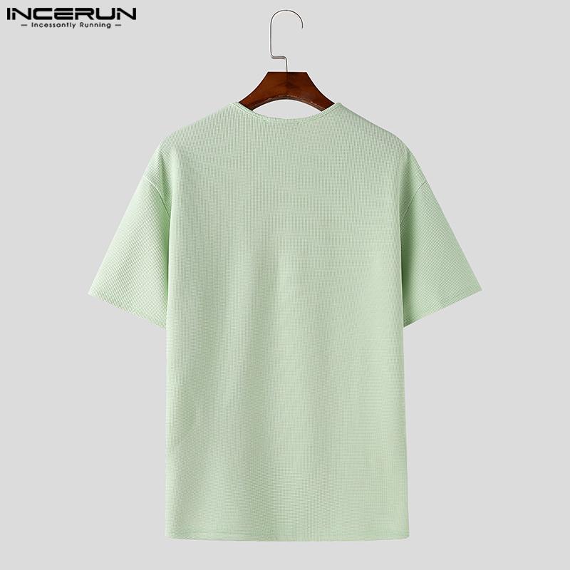 INCERUN Summer Men Short Sleeve Casual Loose Texture Henley T-shirts Tops