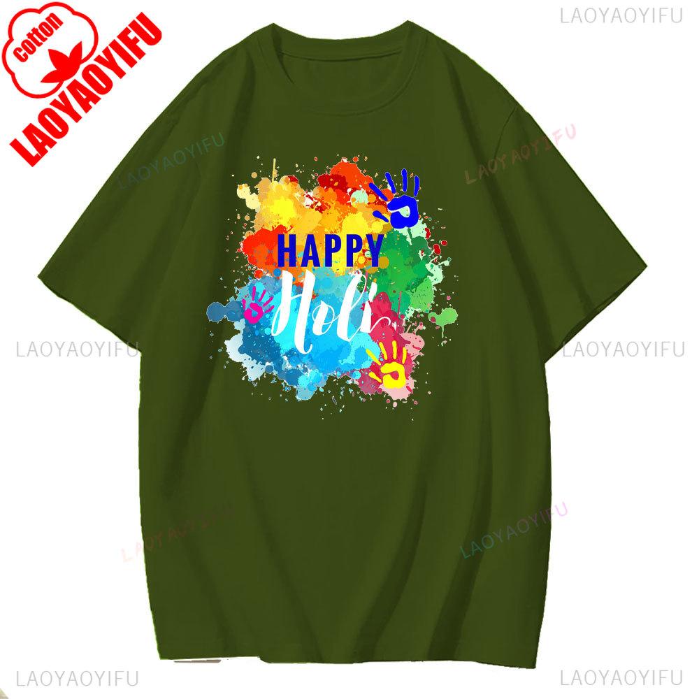Holi Celebration Graphic TShirt Spring 2025 Streetwear Short Sleeve Unisex Fashion for Youth Adults Hindu Festival of Colors