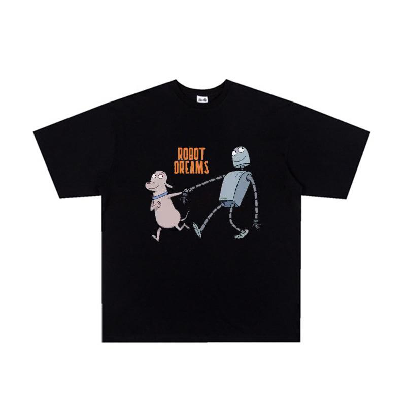 Robot Dreams Cartoon Short-sleeved T-shirt for Men and Women Loose Tops Movie Merchandise Summer