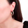 Exquisite Russian 585 Purple Gold Prismatic Smooth Car Flower Laser Earrings Rose Gold Plated Shiny Circle Earrings